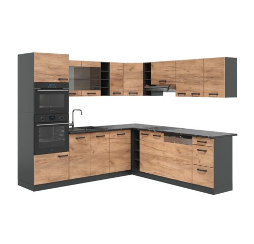 Vicco Winkelküche R-Line, Goldkraft Eiche/Anthrazit, 237 x 60 cm ohne Arbeitsplatte