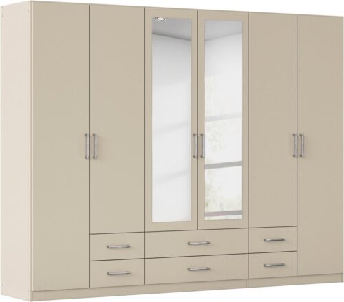 rauch Kleiderschrank Schrank Garderobe Ankleide GAMMA Breiten 91/136/181/226/271/315/360 cm (in 3 Ausstattungen BASIC/CLASSIC/PREMIUM (inkl. SOFT-CLOSE-Funktion) verschiedene Griff-Varianten, mit Spiegel TOPSELLER MADE IN GERMANY
