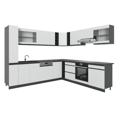 Vicco Winkelküche R-Line, Weiß/Anthrazit, 257 x 60 cm J-Shape, ohne Arbeitsplatte