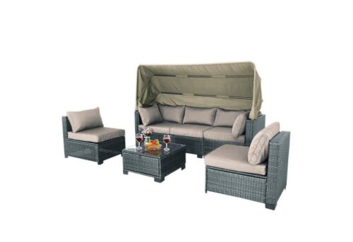 HTI-Living Gartensofa Outdoor Sofa Eleni Grau/Beige, Set 6 Teile, Loungemöbel Gartenlounge Terrassenmöbel