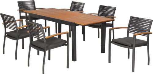MERXX Garten-Essgruppe Parella, (Set, 13-tlg), inkl. 6 Stapelsessel, 6 Auflagen, 1 Ausziehtisch