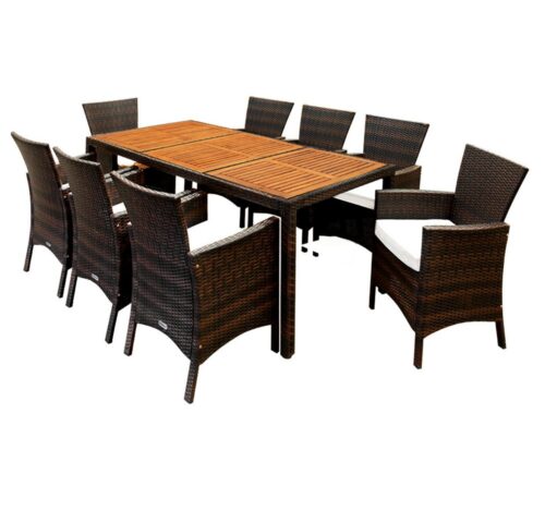 Casaria Garten-Essgruppe Palermo, (9-tlg), 8 Personen Polyrattan inkl. 7cm Auflagen Akazie Holz Wetterfest