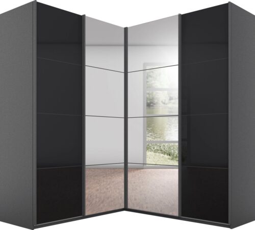 rauch Schwebetürenschrank Kleiderschrank Garderobe Eckkleiderschrank QUADRA mit edler Glasfront (in den Höhen 210/229 cm, inkl. Soft-Close-Funktion) großer Eckschrank mit viel Stauraum, Maß 181x187 cm MADE IN GERMANY