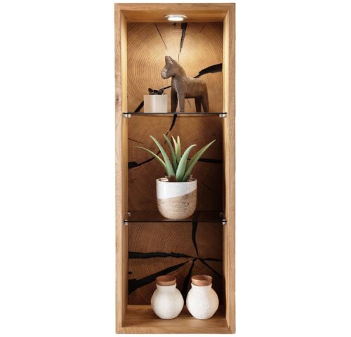 Lomadox Wandregal KIMBERLEY-69, Regal Hängeregal Wandboard inkl. Beleuchtung modern in massiver Eiche