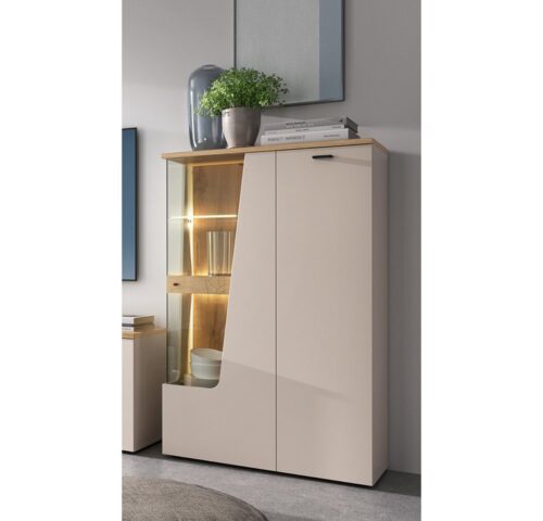 Lomadox Highboard CARMONA-129, in kaschmir und Eiche, 95 cm breit, inkl. LED-Beleuchtung