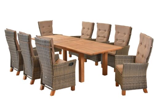 MERXX Garten-Essgruppe Toskana, (Set, 8 Sessel, 1 Doppelausziehtisch), 8 Sessel verstellbar durch Gasdruck, Tisch doppelt ausziehbar