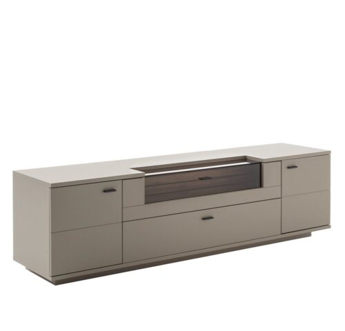 Lomadox Lowboard LIEZEN-05, grau mit Eiche, Breite 210cm, Glasausschnitt