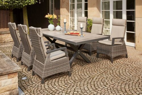 Siena Garden Garten-Essgruppe Corido, (7-tlg., 6 Sessel: 72x61x109 cm, Tisch Sincro: 200/260x100x77 cm,inkl. Auflagen), Aluminium, verstellbar, ausziehbar, geeignet für 6 bis 8 Personen