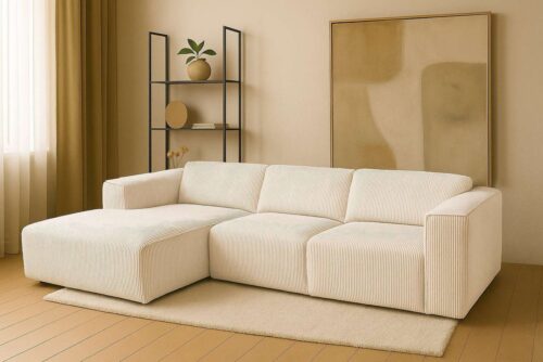 Home affaire Ecksofa Noord mit Kedernaht, Breite 281 cm, L-Form, Cord, Struktur, Webstoff, mit Wellenunterfederung, Massivholzrahmen
