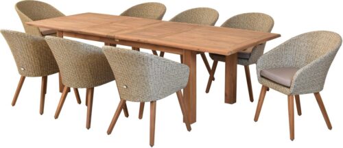 MERXX Garten-Essgruppe »Arrone«, (Set, 9-tlg., Tisch doppelt ausziehbar: 100x 180/220/260x 75 cm), Sesselbeine aus Akazienholz, Beine 9x9 cm, Tischplatte 3 cm