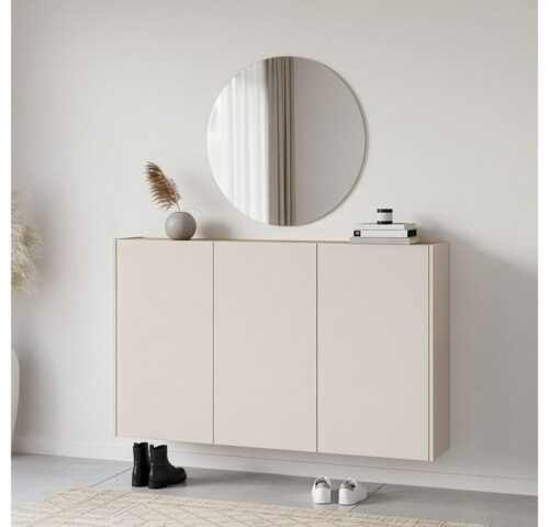 Lomadox Garderoben-Set LAPUA-01, (Spar-Set, 2-St., Garderobenspiegel Schuhschrank), in kaschmir und Eiche, ideal für schmale Flure