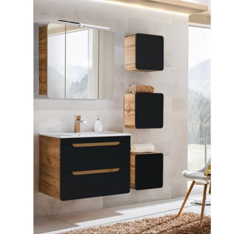 Lomadox Badmöbel-Set NEW-LUTON, (Spar-Set, 5-St), mit 80 cm Keramik-Waschtisch & LED-Spiegelschrank 130/200/46 cm