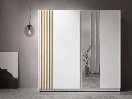 Home affaire Kleiderschrank Kleiderschrank Charisy mit 4 Einlegeböden und Kleiderstange Garderobe mit 2 Schwebetüren und Lamellen, B/H/T 200/198,5/62 cm