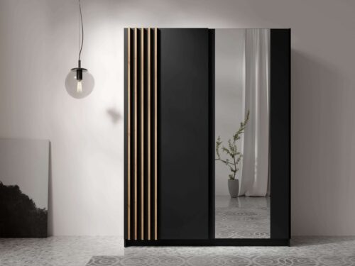 Home affaire Kleiderschrank Kleiderschrank Charisy mit Spiegel, 4 Einlegeböden und Kleiderstange Garderobe mit 2 Schwebetüren und Lamellen, B/H/T 150/198,5/62 cm