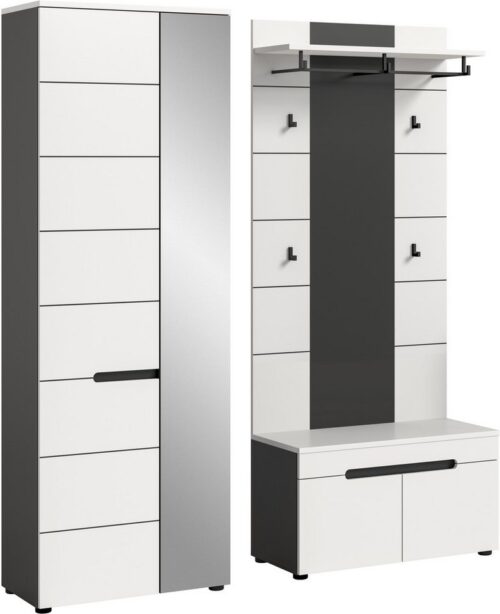 Home affaire Garderoben-Set REHAT, TOPSELLER!, 3-teilig, Breite 160 cm, individuell erweiterbar, (Set, 3-St., bestehend aus: Garderobenschrank, Sitzbank und Paneel), Garderobenkombination, Kombination, Set, Flurgarderobe, Diele