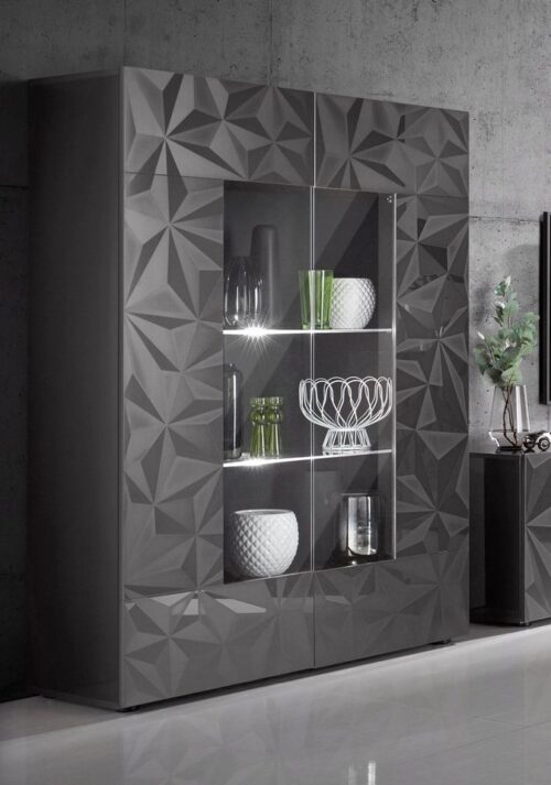 Home affaire Vitrine Prisma Höhe 166 cm, Breite 121 cm, Stauraumvitrine mit 2 Türen, Standvitrine - Front mit elegantem Siebdruck, grifflos, viel Stauraum