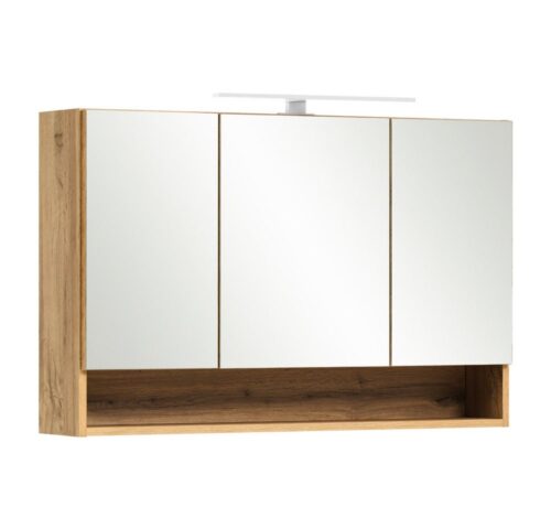 Lomadox Spiegelschrank KAHLA-03 Bad mit Beleuchtung 100 cm in Wotan Eiche Nb., B/H/T: ca. 100/64/20 cm