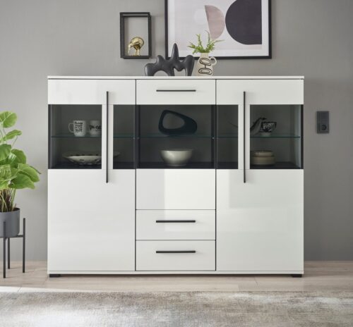 Home affaire Highboard Cantara, moderner Schrank, Vitrine in Eiche Dekor oder weiß, schwarze Stangengriffe, ausreichend Stauraum, vielseitig einsetzbar