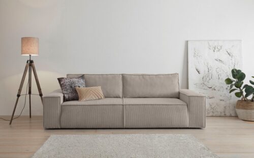 Home affaire 3-Sitzer SHERWOOD Schlafsofa (257cm) Cord, Samtvelours, Vintage-Lederoptik, Schlaffunktion mit Bettkasten (ca. 136/200cm)