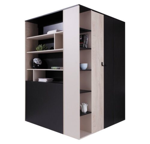 Lomadox Kleiderschrank PITTSBURGH-133 begehbar, 135x135cm, schwarz/Eiche/beige