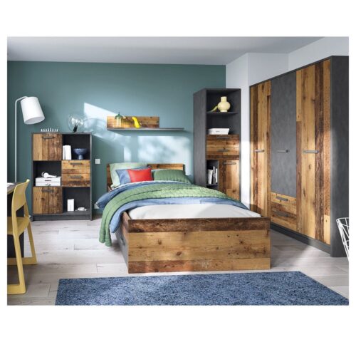 Lomadox Jugendzimmer-Set NELSON-129, (Sparset, 5-tlg), mit Bett 120x200, in grau mit Holz