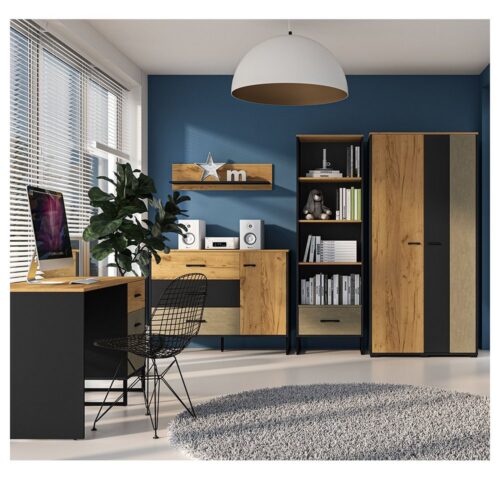 Lomadox Jugendzimmer-Set CASPER-131, (Sparset, 5-tlg), mit Schreibtisch in schwarz/Eiche/sandfarben