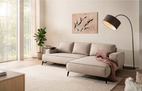 Home affaire Ecksofa TVINNU, L-Form, 275cm, in Cord und Leinenoptik, wahlweise Recamiere rechts/links, schwarze Füße, bequemer Sitzkomfort