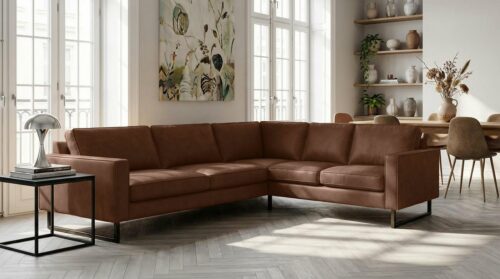 Home affaire Ecksofa Pinto, XXL, 250/290 cm, langer Schenkel, Ottomane, Cord, Chenille, Lederoptik, mit Keder, Metallfüße, Wellenunterfederung