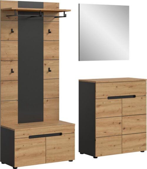 Home affaire Garderoben-Set REHAT, TOPSELLER!, 4-teilig, Breite 175 cm, individuell erweiterbar, (Set, 4-St., bestehend aus: Sitzbank, Paneel, Spiegel und Kommode), Garderobenkombination, Kombination, Set, Flurgarderobe, Diele