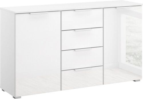 rauch Schubkastenkommode Sideboard Kommode Kombikommode KOLUNA mit Glasfront (Breite 120 cm), vier große Schubladen, mit insgesamt 4 Einlegeböden MADE IN GERMANY