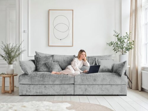 Home affaire Big-Sofa Casa XXL, B: 247 cm, 4 Zierkissen, Mega-Sofa, in Cord oder Chenille-Struktur, Federkern
