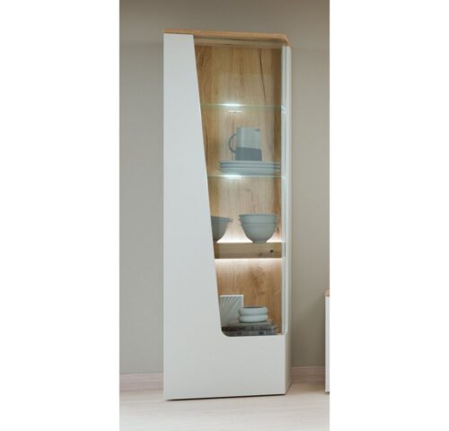 Lomadox Vitrine CARMONA-129 in kaschmir und Eiche, inkl. LED-Beleuchtung, 60 cm breit