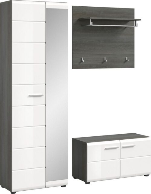 Home affaire Garderoben-Set Rumba, 3-teilig, Breite 155 cm, Hochglanz Front, bestehend aus:, (3-St), Garderobenschrank, Sitzbank, Garderobenpaneel