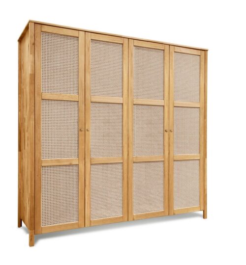 Home affaire Kleiderschrank Hällevik, Kleiderschrank, Aufbewahrung, Stauraum, Soft-Close-Funktion Massive FSC®-zertifizierte Eiche geölt, Fronten mit Wiener Geflecht