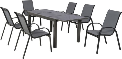 MERXX Garten-Essgruppe Amalfi, (Set, 7-tlg), inkl. 6 Stapelsessel, 1 Ausziehtisch