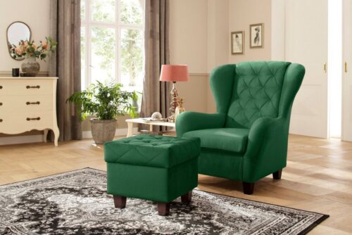 Home affaire Ohrensessel Alexander, B: 92 cm, Sitzhöhe: 44 cm, Set: mit Hocker
