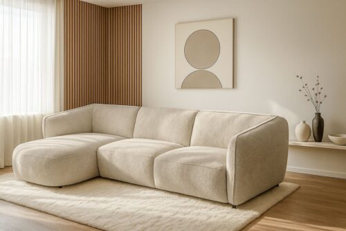 Home affaire Ecksofa OSTRUP Rundsofa, L-Form, Naturtöne, Boucle, Breite 280 cm, organische Form mit sanften Rundungen