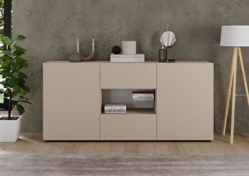 Home affaire Sideboard Rio Breite 181 cm, Kommode mit 2 Türen u. 2 Schubkästen, geriffelte MDF-Fronten, modern u. elegant, viel Stauraum