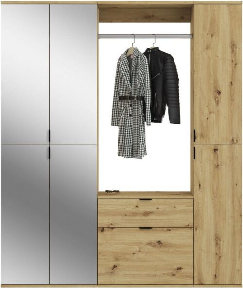 Home affaire Garderoben-Set Trondheim, Breite 152 cm, 5-teilig, bestehend aus:, (Set, 4-St), 2x Garderobenschrank, 1 Kommode, 1 Garderobenstange, 1 Ablageboden