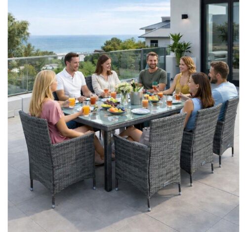 ESTEXO Sitzgruppe Polyrattan Gartenmöbel Set für 8 Personen Rattan Gartenset Anthrazit