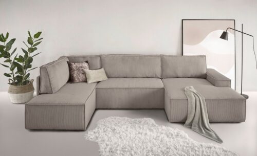 Home affaire Wohnlandschaft SHERWOOD U-Form, 329 cm - OTTO. Verlässliche Qualität., Schlaffunktion m. Bettkasten (194x139 cm), Cord, Vintage, Samtvelours
