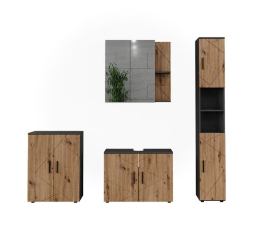 Vicco Badmöbel-Set Irma, Anthrazit/Artisan, 4 Teile, (4-St., 4er Set)