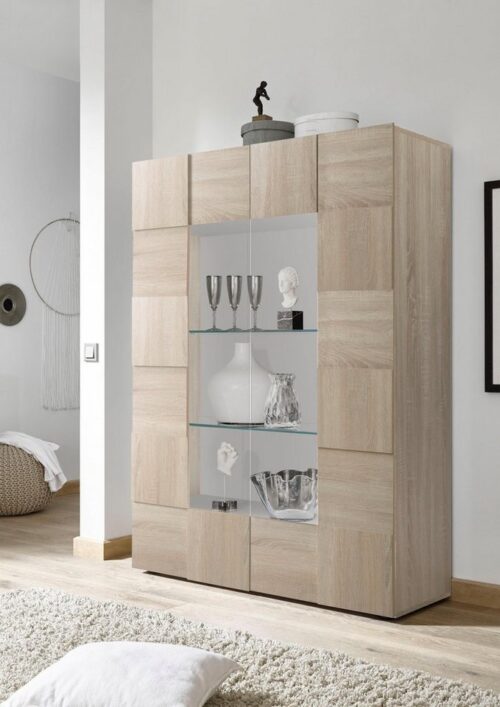 Home affaire Vitrine Dama Höhe 166 cm, Breite 121 cm, Stauraumvitrine mit 2 Türen, Standvitrine - Front in 3D-Optik, viel Stauraum, verschiedene Farben