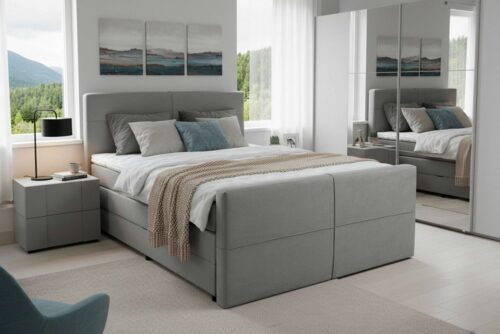 Home affaire Boxspringbett Lucas, Doppelbett, Polsterbett, Federkernbett, Komforbett, 160,180 cm, inkl. Topper, zwei Bettkästen, Taschen-Federkernmatratze, Härtegrad 3