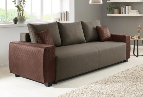 Home affaire Schlafsofa Bella, B: 241 cm, Liegefl. 142x194 cm, Bettfunktion, Bettkasten & 2 Zierkissen, Federkern