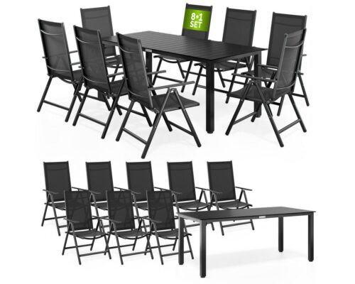 Casaria Garten-Essgruppe WPC Bern, (9-tlg), Aluminium 8-fach Verstellbar Hochlehner Stühle Klappbar WPC