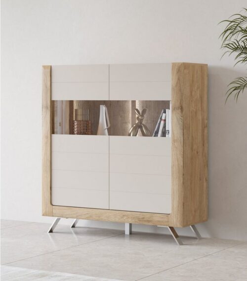 Home affaire Highboard Kasai, Höhe 136,5 cm, 2 Türen mit Glaseinsatz