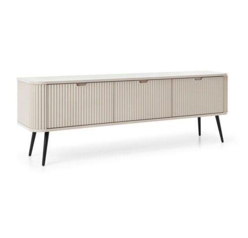 Lomadox Lowboard ZARA-160, in Kaschmir beige mit Rillen gerillt Füße Metall schwarz 168x56x39 cm
