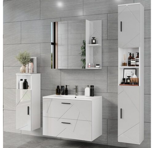 Vicco Badmöbel-Set Irma, Weiß/Weiß Hochglanz, 5 Teile, (5-St., 5er Set)