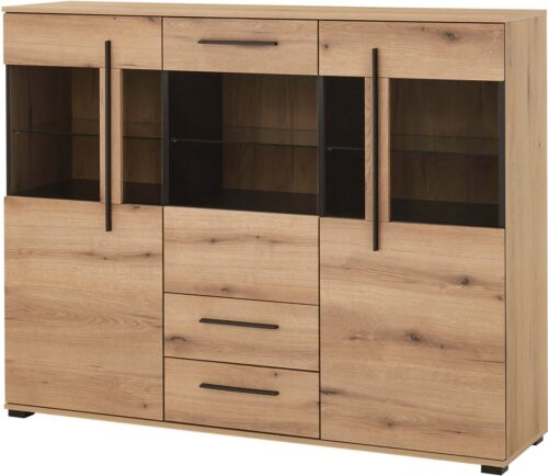 Home affaire Highboard Cantara, moderner Schrank, Vitrine in Eiche Dekor oder weiß, schwarze Stangengriffe, ausreichend Stauraum, vielseitig einsetzbar
